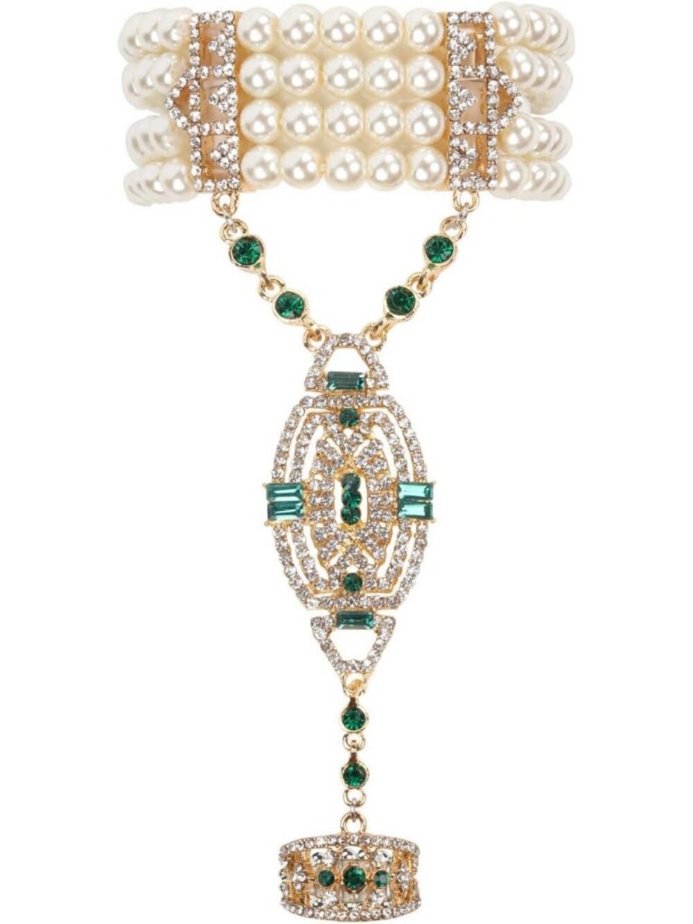 1920s Flapper Style Bracelet & Ring Set | Gatsby-Inspired Pearl & Crystal